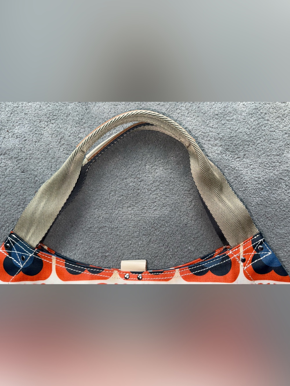 Orla Kiely Retro Lovebirds Orange/Blue Tote with  Waterproof Shell - Picture 5 of 11